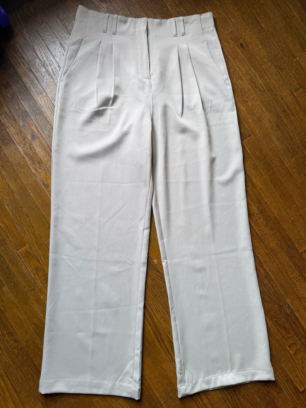 Thread & Supply Cream High-Rise Wide-Leg Pleated Trousers